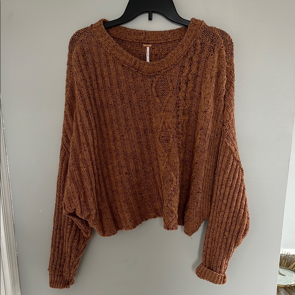 Free People Cozy Burnt orange Cable Knit Sweater